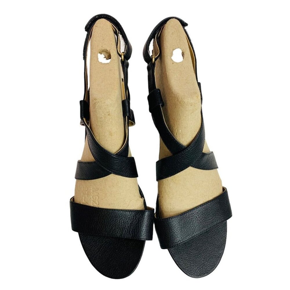 Size 9 Me Too Women's Black Leather Wedge Payton Sandals - Picture 5 of 11